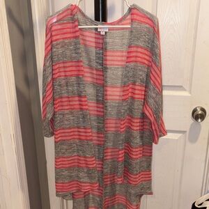 LuLaRoe Pink and Gray Striped Cardigan